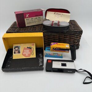 Vintage Kodak Pocket Instamatic 20 Camera Lot + Kaligar Lens Set + Film + Cubes